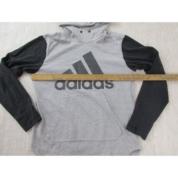 adidas Hoodie Womens Small Gray Black Cotton Long Sleeve Spell Out Logo Pullover - Picture 9 of 10